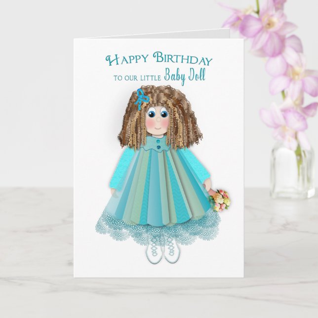 Födelsedag, dotter, Baby Doll Curly Hair och Dress Kort (Orkide)