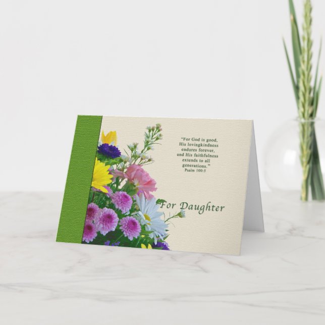 Födelsedag, dotter, Blommigt Bouquet, Religiösa Kort (Framsida)