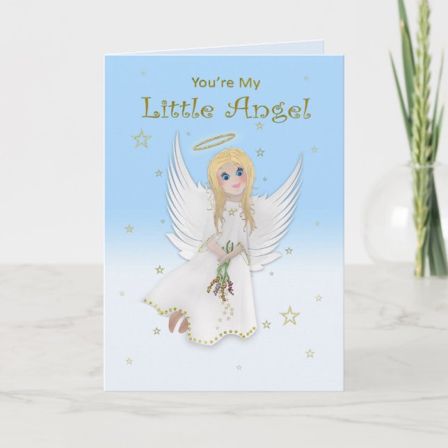 Födelsedag, dotter, min lilla ängel, Blonde Angel Kort (Framsida)