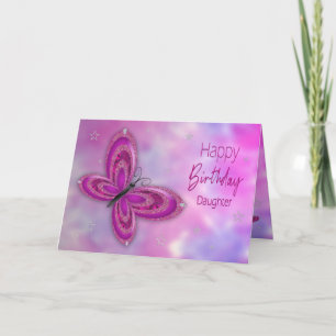 Födelsedag, dotter, Rosa Glitzy Butterfly Kort