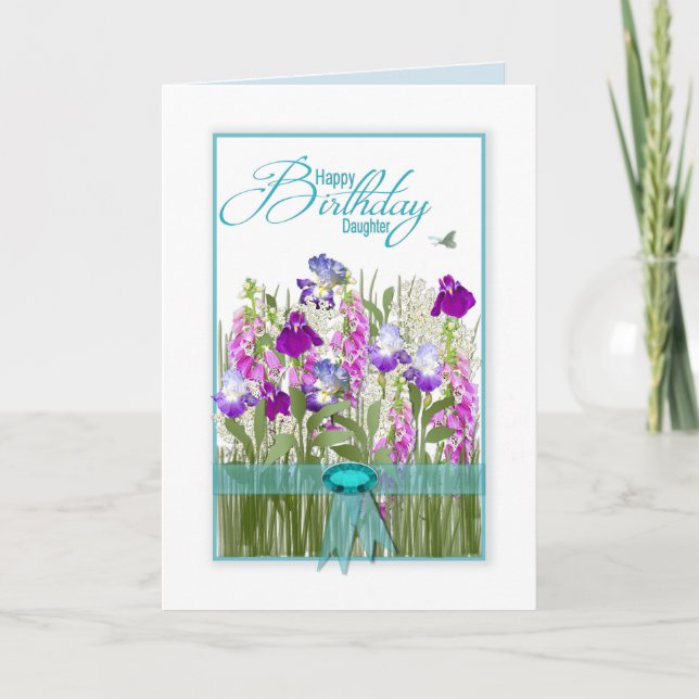 Födelsedag, dotter, vackra blommor från trädgårdar kort (Framsida)