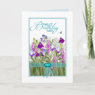 Födelsedag, dotter, vackra blommor från trädgårdar kort