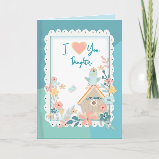 Födelsedag, dotter, vattenfåglar och blommor kort (Framsida)