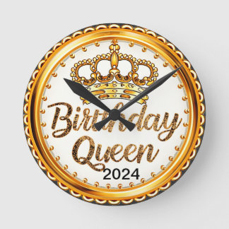 Födelsedag drottning Guld Krona Party 2024 Flickor Rund Klocka
