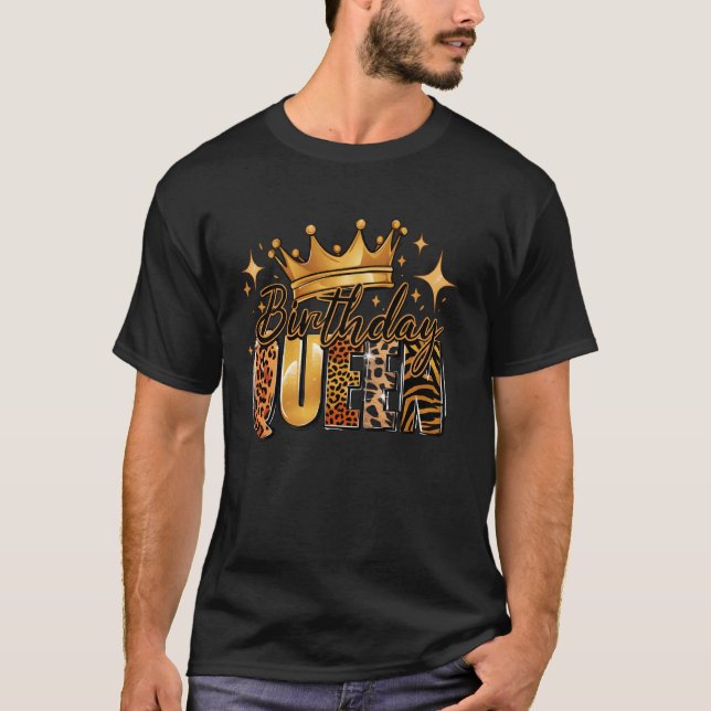 Födelsedag Drottning Krona Leopard Gepard Giraff T Shirt (Framsida)