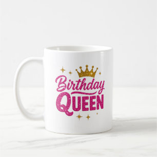 Födelsedag drottning Mugg - Rosa Glitter Text & Gu