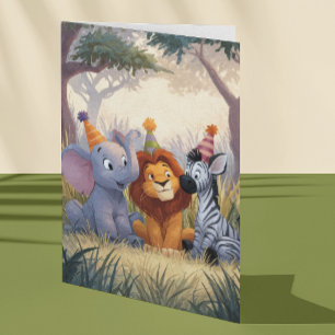 Födelsedag Elefant Lejon Sebra Kort