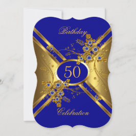 Födelsedag Elegant Guld Royal Blå Blommig Inbjudningar