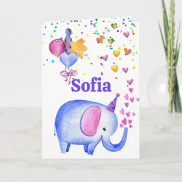 Födelsedag Elephant Add Namn Age Cute Kids Card Kort