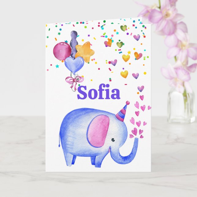 Födelsedag Elephant Add Namn Age Cute Kids Card Kort (Orkide)