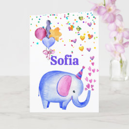 Födelsedag Elephant Add Namn Age Cute Kids Card Kort
