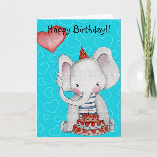 Födelsedag Elephant Greeting Card Kort (Framsida)