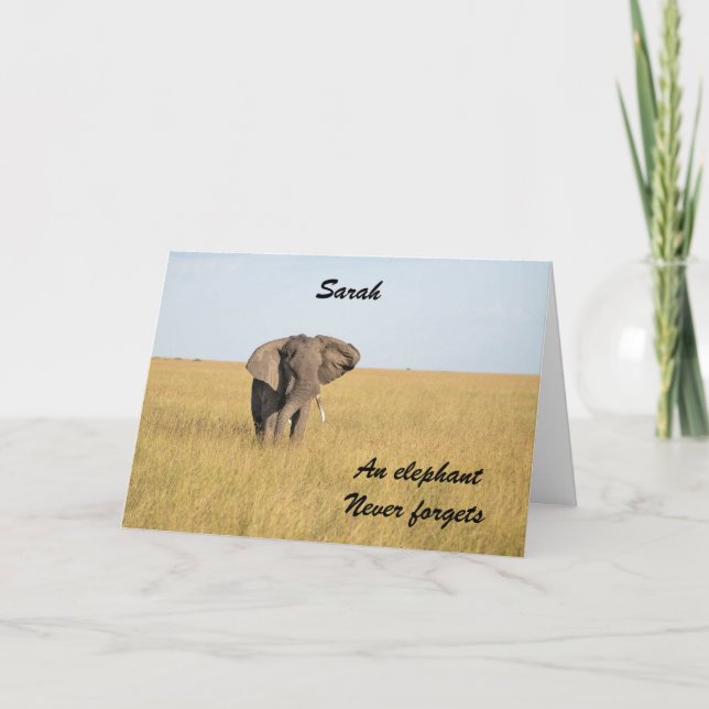 Födelsedag Elephant Personalize Namn Kort (Framsida)