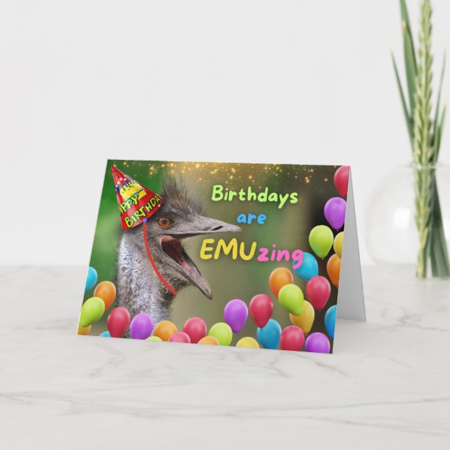 Födelsedag Emuzing Emu Party Balloations Kort (Framsida)