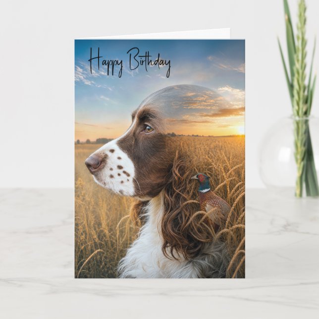 Födelsedag engelsk springer spaniel och fasan kort (Framsida)