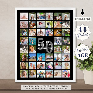 Födelsedag Enkel 44 Photo Collage Anpassningsbar F Poster