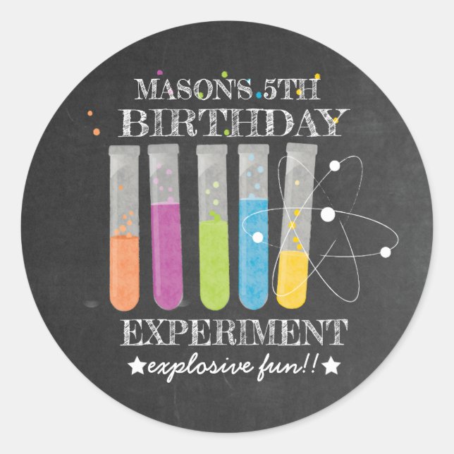 Födelsedag Experiment Science Birthday Runt Klistermärke (Framsida)