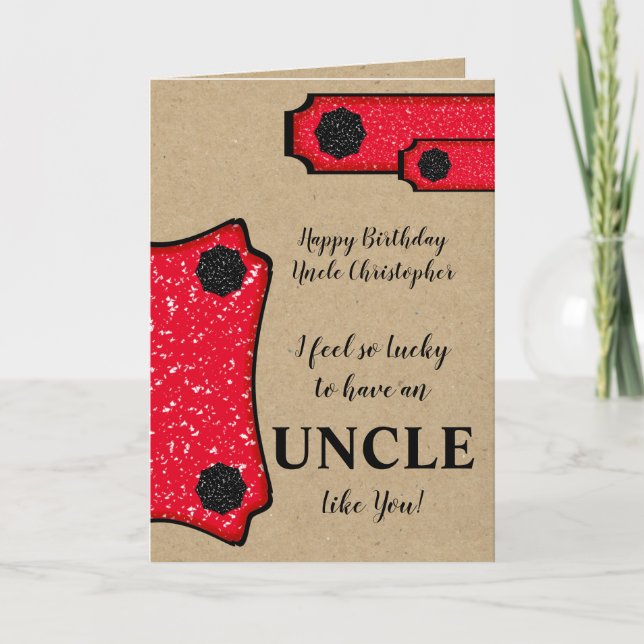 Födelsedag Farbror gör en önskan om rustiskt brunt Kort (Framsida)