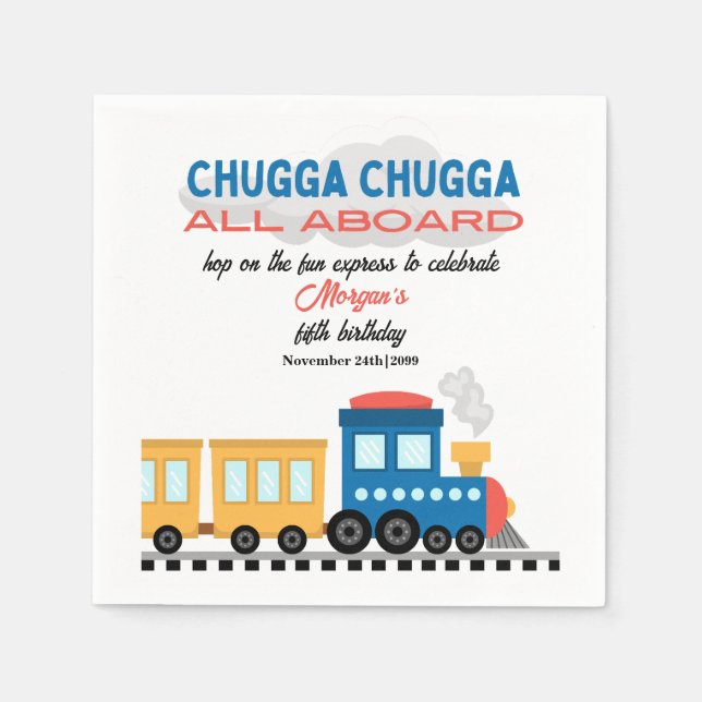 Födelsedag, färgad Tecknad Tåg Pappersservett (Framsidan)