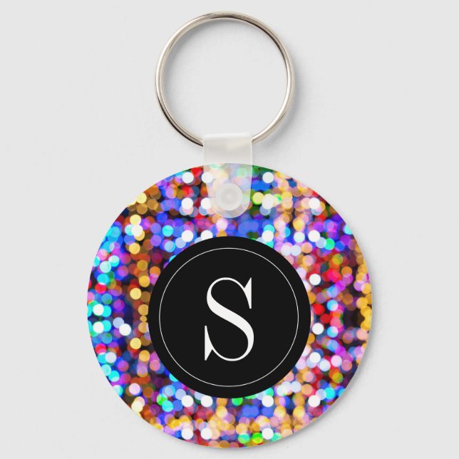 Födelsedag Färgglada Bokeh-ljus Monogram Initial Nyckelring (Framsida)