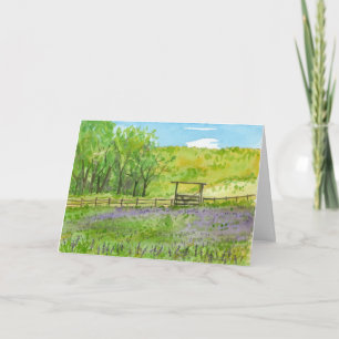 Födelsedag Farm Fält Lila Lupines Vattenfärg Kort