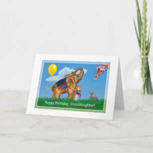 Födelsedag, farmor, elefant, Giraffe Kort