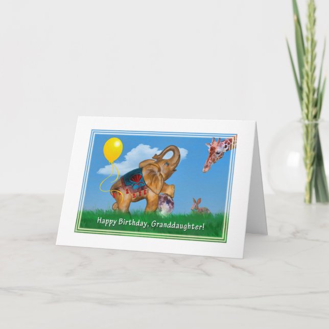 Födelsedag, farmor, elefant, Giraffe Kort (Framsida)