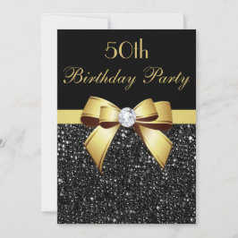 Födelsedag Faux Sequins Bow Black Guld Inbjudningar
