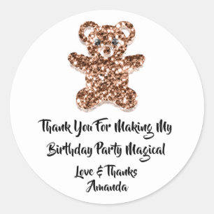 Födelsedag favör Glitter Brown Sweet Bear White Runt Klistermärke