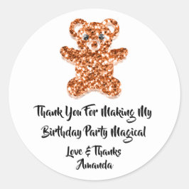 Födelsedag favör Glitter Orange Sweet Bear White Runt Klistermärke