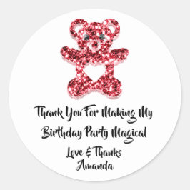 Födelsedag FavorRed Glitter Heart Baby Sweet Bear Runt Klistermärke