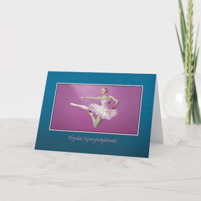 Födelsedag, finska, Leaping Ballerina Kort (Framsida)