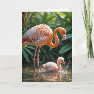 Födelsedag Flamingo Mor och Chick Kort