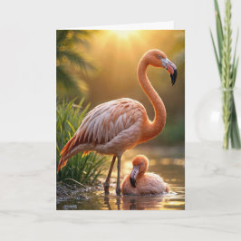 Födelsedag Flamingo Mor och Chick Kort