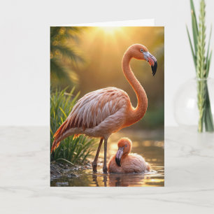 Födelsedag Flamingo Mor och Chick Kort