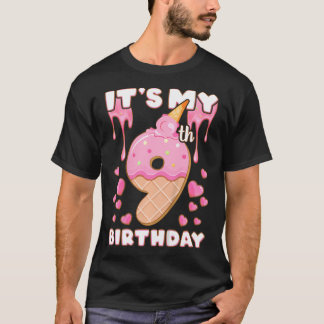 Födelsedag, flicka 9 år, Ice Cream, det är min nio T Shirt