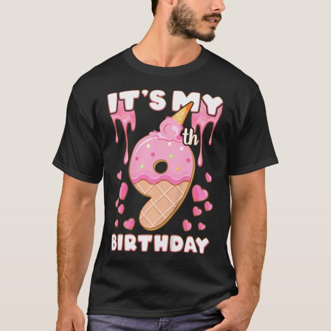 Födelsedag, flicka 9 år, Ice Cream, det är min nio T Shirt (Framsida)