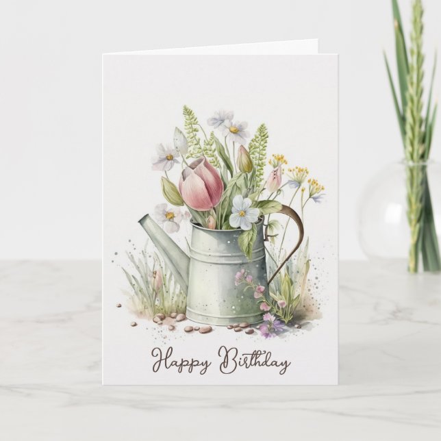 Födelsedag Flower Vatten Kan Kort (Framsida)