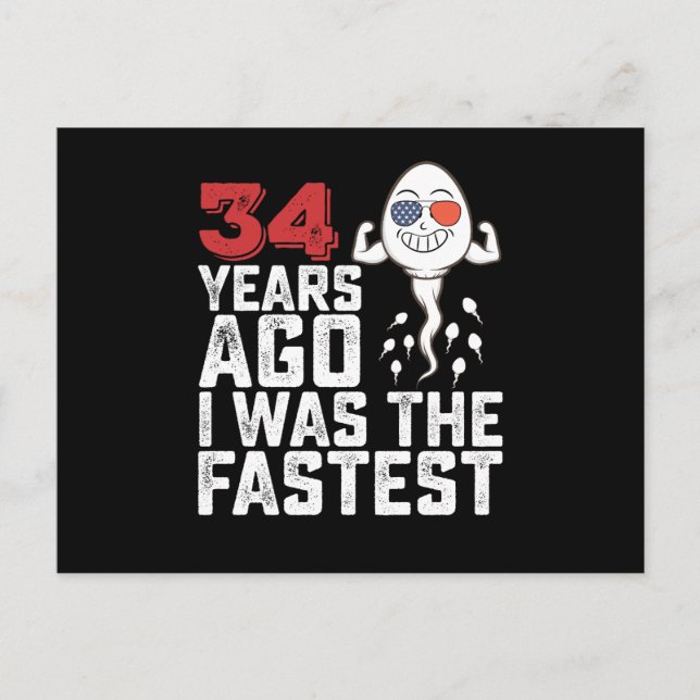 Födelsedag för 34 år sen Jag var den snabbaste Vykort (Framsida)