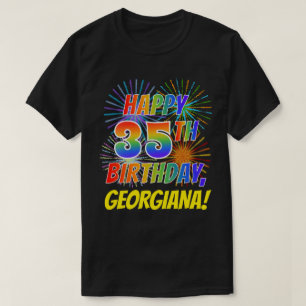 FÖDELSEDAG för 35e för regnbågeLook LYCKLIG; T Shirt