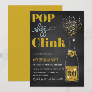 Födelsedag för alla åldrar pop fizz clink glitter inbjudningar