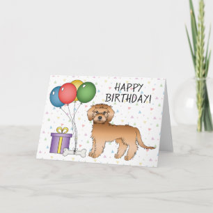 Födelsedag för Apricot Mini Goldendoodle Tecknad H Kort