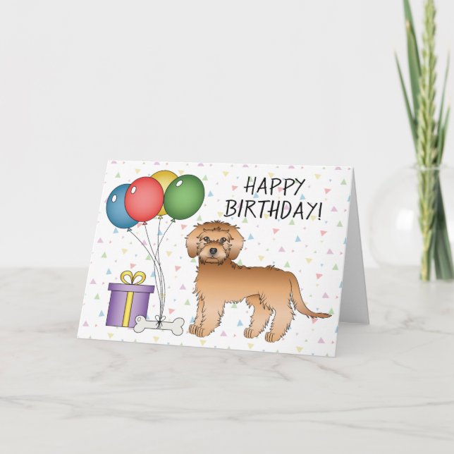 Födelsedag för Apricot Mini Goldendoodle Tecknad H Kort (Framsida)