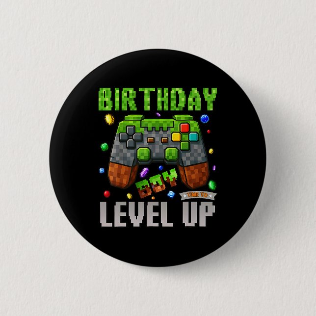Födelsedag för att jämna upp Pixel Birthday Gamer Knapp (Framsida)