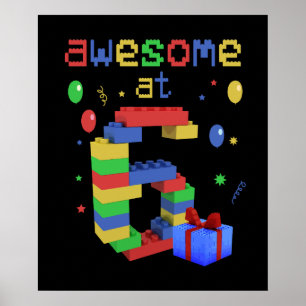 Födelsedag För barn 6 Byggande block Bricks 2016 Poster