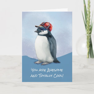 Födelsedag för Boy Funny Penguin med Baseball Hat Kort