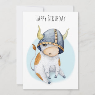 Födelsedag för Boys Cute Cow Calf i Viking Helmet