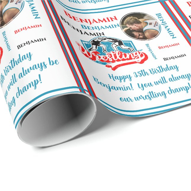 Födelsedag för brottning av fotfoto Namn Presentpapper (Rullad Hörn)