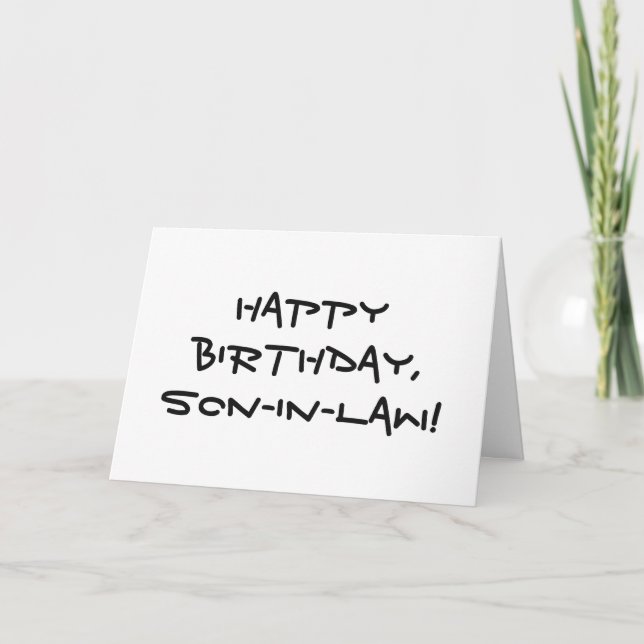 Födelsedag för en svärson, svart brev på vitt. kort (Framsida)