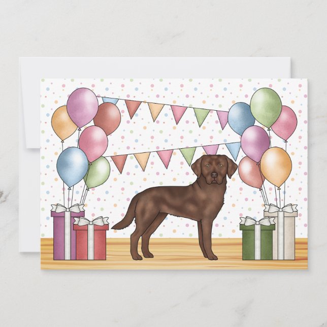Födelsedag för färgglad Chocolate Labrador Retriev Inbjudningar (Framsida)